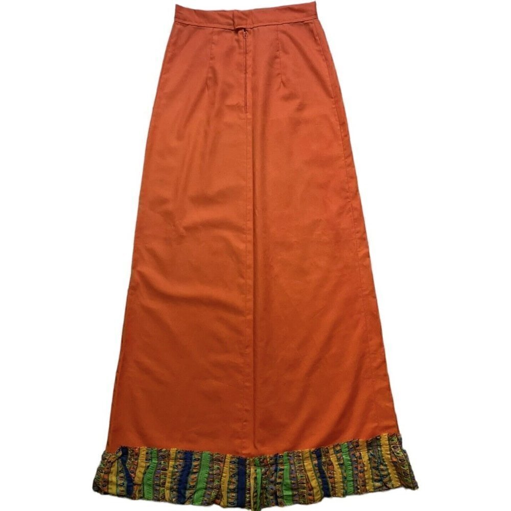 VTG 60s Handmade Floor Length Flower Power Hippy Boho Orange Maxi Skirt Women’s - Picture 2 of 11